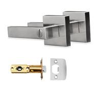 XFORT Quad Privacy Knob Set Satin Chrome, Door Knob with Lock for Internal Wooden Bathroom Doors, Complete Set with Tubular Latch