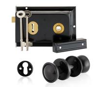 Xfort Rim Knob Set Black, Complete With A Rim Lock, Plastic Rim Door Knob And Escutcheons