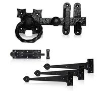 Xfort Smithy's Range Rope Ring Gate Latch Pack, Black Antique Finish Ring Gate Latch Complete With Hinges And Door Bolt