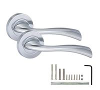 XFORT Solace Lever on Rose Door Handles, Internal Door Handle Sets for Interior Wooden Doors, Lever Latch Door Handle, Interior Door Handles for Home & Office - Polished Chrome