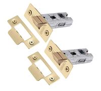 XFORT Tubular Latch, Polished Brass, Tubular Door Latch For Internal Wooden Doors, (2 Pack, 65mm)