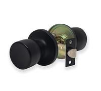 XFORT Tulip Passage Knob - Round American Door Handle with Single Lock - Rotary Handle Knob for Interior Wooden Doors - Matte Black Finish - Complete Kit