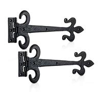 XFORT Victorian Black Steel Fleur De Lys Decorative Door Hinges, Powder Coated, 460mm, 1 Pair