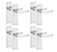 Xfort Victorian Lever Latch Flat Polished Chrome Door Handles, Long 6" Backplate 4 Pair