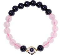 Xfoxstal Triple Protection Obsidian Evil Eye Bracelets 8mm Gemstones and Crystals Beaded Bracelets for Women Positive Energy Stretch Jewelry (Rose Quartz)