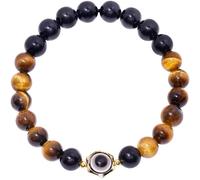 Xfoxstal Triple Protection Obsidian Evil Eye Bracelets 8mm Gemstones and Crystals Beaded Bracelets for Women Positive Energy Stretch Jewelry (Tiger's Eye)