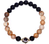 Xfoxstal Triple Protection Obsidian Evil Eye Bracelets 8mm Gemstones and Crystals Beaded Bracelets for Women Positive Energy Stretch Jewelry (Picture Jasper)