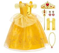 XFOZDM Princess Belle Costume belle dress up for girls belle Fancy Dress Up with Crown Fairy Wand Necklace Sets Birthday Halloween world book day Cosplay Party Fancy Dress 02,130cm