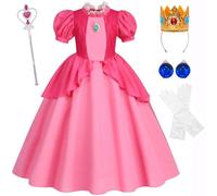 XFOZDM Princess Peach Costume for Girls Pink Princess Peach Dress for Kids with Crown and Fairy Wand Girls Peach Fancy Dress for Party Cosplay Birthday Carnival Pink 01 150