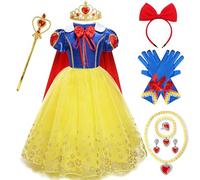 XFOZDM Princess Snow White Costume Kids Girls Snow White Dress With Crown Wand Gloves And Red Cape White Snow Princess Dress Up Halloween Birthday Christmas Party Cosplay Fancy Dress Outfits 01,100cm