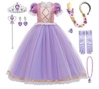 XFOZDM Rapunzel Dress Up For Girls Princess Rapunzel Costume Fancy Dress with Wig Fairy Wand and Crown Halloween Carnival Christmas Cosplay Birthday Party fairy Outfit 02,140cm