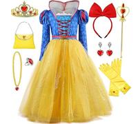 XFOZDM Snow White Princess Costume Girls Costume with Crown Gloves for Cosplay Halloween Christmas Party Carnival Birthday Party Dress 150 cm