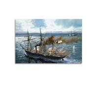 XFPMXC Vintage Battleship Poster 1864 06-19 CSS Alabama, Against USS Kearsage Off Cherbourg Decorative Painting Canvas Wall Artworks Picture 12x18inch(30x45cm)