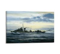 XFPMXC WWII Vintage Battleship Poster 1941 05 HMS Kelly Contact Bearing 190 Decorative Painting Canvas Wall Artworks Picture 12x18inch(30x45cm)