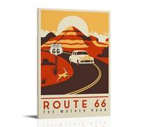 XFPOBH Vintage Travel Poster Route 66 Poster Canvas Painting Wall Art Picture Home Decor Print For Bedroom Living Room 12x18inch(30x45cm) Frame-style