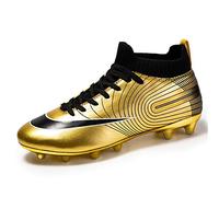 XFQ Football Boots, Kids' Adult Football Training Shoes AG Outdoor Football Boots Teenage Students Breathable Soccer Sneakers,Gold,42EU