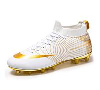XFQ Football Boots, Kids' Adult Football Training Shoes AG Outdoor Football Boots Teenage Students Breathable Soccer Sneakers,White,41EU