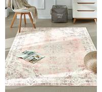 Xfrog Machine Washable Rug Vintage Area Rug for Living Room Non-Slip Traditional Rug Carpet for Office Kitchen Dining Light Pink 120x170CM