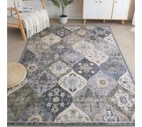 Xfrog Moroccan Trellis Area Rug, 160x230cm Washable Living Room Rug, Retro Floral Rug Non-Slip, Large Oriental Accent Throw Rug Indoor Rug for Nursery Bedroom Office Carpet