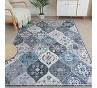 Xfrog Moroccan Trellis Area Rug, 200x300cm Washable Living Room Carpet, Retro Floral Non-Slip, Large Oriental Accent Throw Blue Rug for Nursery, Bedroom, Office