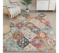 Xfrog Moroccan Trellis Washable Living Room Accent Cream Rug - 200x300cm, Retro Floral Non-Slip Indoor Rug for Bedroom, Nursery, Office