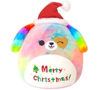 Xfrog Xmas Stuffed Animal Dog Plush Pillow 10" Merry Christmas Plush Toy with Santa Hat Kawaii Dog Soft Toys for Kids Girls Boys 25CM