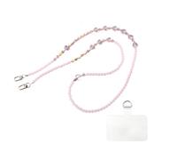 XFSRG 1 Phone Lanyard with Pearls and Heart Design Includes Patch and Metallic Closure as Sweet Phone Strap for Women with Secure Grip for Daily Life, Rosa, Plastic, No Gemstone