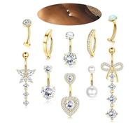 XFSRG 10 Piece Belly Button Piercing Set with Rhinestone Heart Butterfly 14G Stainless Steel Surgical Jewellery for Stylish Women 10 mm, Stainless Steel