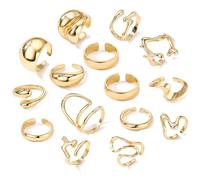 XFSRG 15 Stück Women's Adjustable Rings Set Geometric Open Thumb Rings Stackable Rings Irregular Style Finger Rings (Gold)