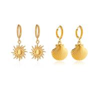 XFSRG 2 Pairs of Earrings for Women Gold Shell Sun Drop Earrings with Stainless Steel Hypoallergenic Fashion Jewellery for All Occasions