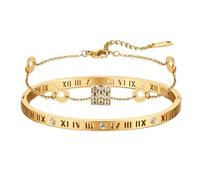 XFSRG 2 Piece Bracelets for Women Titanium Steel Adjustable Stacking Bangle Set Novelty Gift for Mother's Day Birthday (Gold)