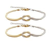 XFSRG 2 Pieces Double Layer Braided Bracelet with Tag Bracelets Elegant Adjustable Bracelet for Couples Friends, Metal