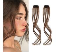 XFSRG 2 Pieces Fringe Clip Real Hair 35 cm Natural Side Air Bangs Synthetic Dragons Hairpieces with Temples for Women (Light Brown)