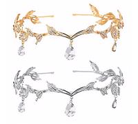 XFSRG 2 Pieces Leaves Tiara Aulla Front Women's Rhinestone Pendant Elegant Crown for Dinners Weddings Birthdays, taglia unica, Alloy, Zirconium