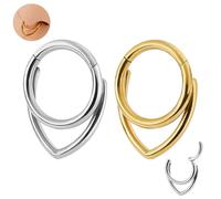 XFSRG 2 Pieces Septum Ring Double Layer Stackable 316L Stainless Steel Nose Piercing Rings Hinged Closure 16G for Helix Tragus Cartilage (Gold & Silver)