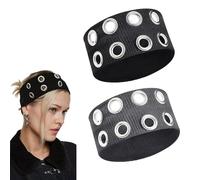 XFSRG 2 Pieces Women Elastic Headband with Eyelets Wide Headband Hair Accessories Y2K Girls Punk Grunge