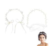 XFSRG 2 Pieces Women's Summer Communion Boho Pearls Flower Crown Princess Crystal Headband Communion Girl Hair Accessories Bride Bridesmaids for Party Weddings