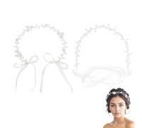 XFSRG 2 Pieces Women's Summer Communion Boho Pearls Flower Crown Princess Crystal Headband Communion Girl Hair Accessories Bride Bridesmaids for Party Weddings