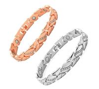 XFSRG 2 x Women's Leaf Bracelets with Interlocking Links, Adjustable with Magnetic Clasp, Elegant Accessories Women's Jewellery Chain Women's Jewellery