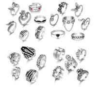 XFSRG 24 Pieces Vintage Punk Fashion Rings Flowers Butterflies Skeletons Angel Elements Unique Trends Suitable for Men and Women