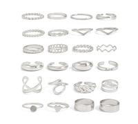 XFSRG 24 Pieces Women's Rings Geometric Designs Vintage Classic Adjustable Ring Set Overlapping Ring for Daily Use Dating Gifts, Metal, Pearl