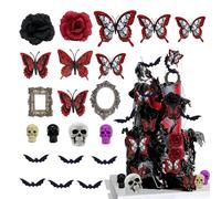 XFSRG 37 Pieces Halloween Cake Topper Set Gothic Rose Skull Tear-off Cake Decoration for Birthday Parties
