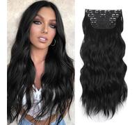 XFSRG 55 cm Natural Curly Hair Extensions 4 Pieces Long Wavy Hair Extensions With Clips Hair Extensions Prosthesis Hair Ponytail Women For Party (Black)