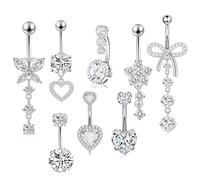 XFSRG 8 Pieces 14G Belly Button Piercing, Women's Stainless Steel, Hypoallergenic Piercing, Belly Button Clicker, Long Belly Piercing Set for Women, Stainless Steel