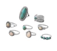 XFSRG 8 Pieces Turquoise Stone Rings for Women Retro Style Elegant and Original Rings for Everyday Parties Music Festivals, Metal, Pearl