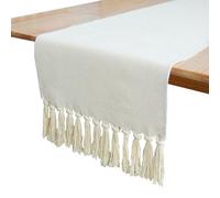 XFSRG Beige Table Runner with Fringes Elegant Table Decoration for Parties and Events Outdoor Tablecloth for Dining and Garden Cotton Table Runner for Celebrations and Gatherings (30 x 180 cm)