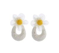 XFSRG Bohemian Raffia Flower Woven Lightweight Summer Earrings Handmade Transparent Fishnet Flowers Drop Natural Raffia Earrings for Women, Rafia