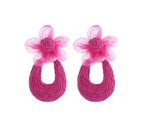 XFSRG Boho Raffia Flower Earrings Woven Summer Earrings Lightweight Handmade with Transparent Mesh Flowers Natural Summer Accessory for Women, one size, Raffia, Not applicable
