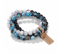 XFSRG bracelet natural stones woman multilayer stackable elastic adjustable onyx turquoise howlite chakra energy yoga meditation gift, L, Chrome, Achat