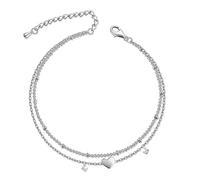 XFSRG Cavigliera Donna Argento 925 Double Layer with Heart and Diamonds Bracciale Donna Elegant for Women Fashion Anklet for Summer and Beach